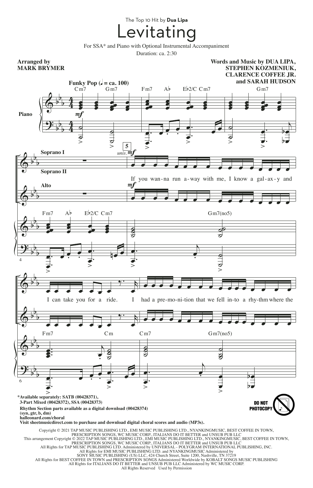 Product gallery: Page 1 of 1 Levitating (arr. Mark Brymer), Dua Lipa