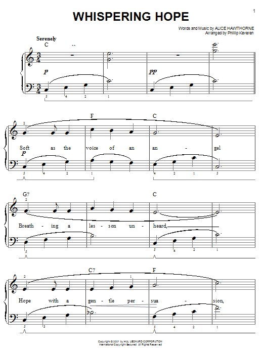 Product picture to: Whispering Hope (arr. Phillip Keveren)