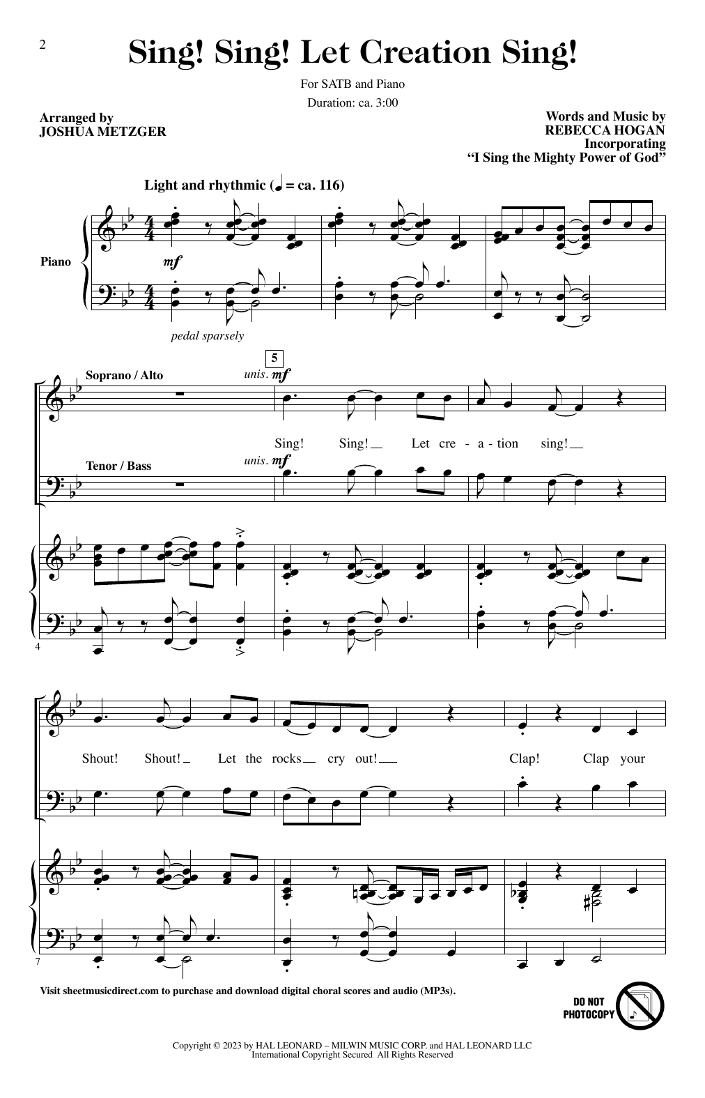 Produktbild zu:  Sing! Sing! Let Creation Sing! (arr. Joshua Metzger) - Rebecca Hogan