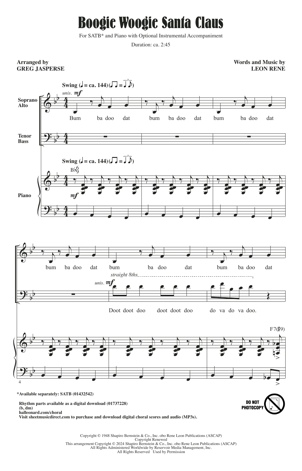 Product picture to: Boogie Woogie Santa Claus (arr. Greg Jasperse)