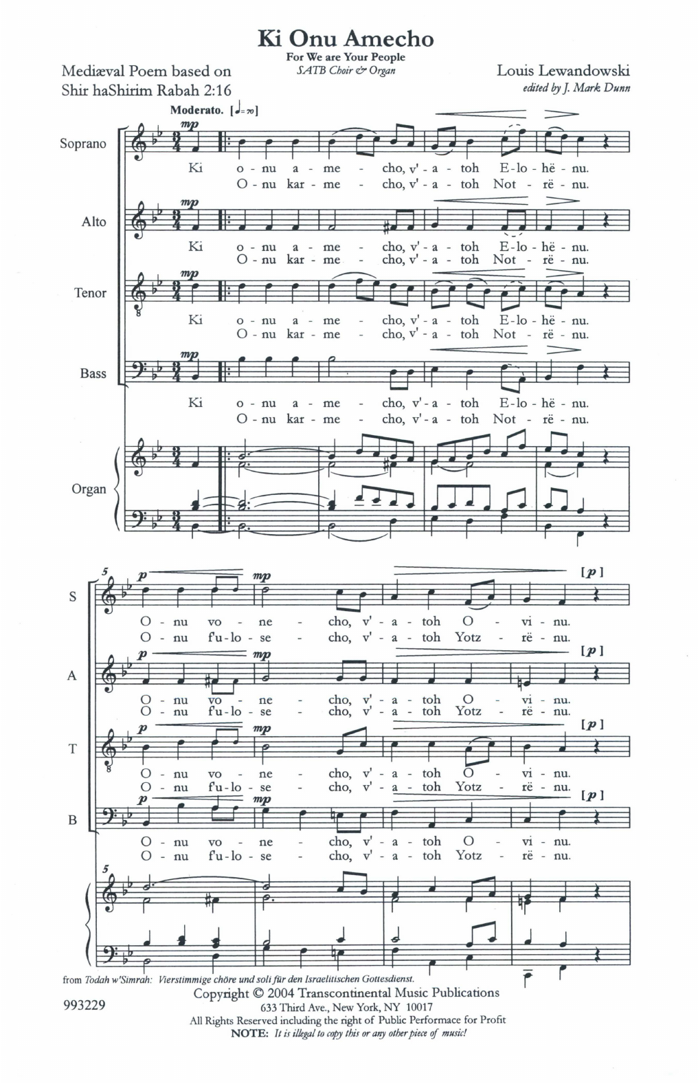 Produktgalerie: Seite 1 von 1 Two Settings of Ki Onu Omecho, Louis Lewandowski, Chor