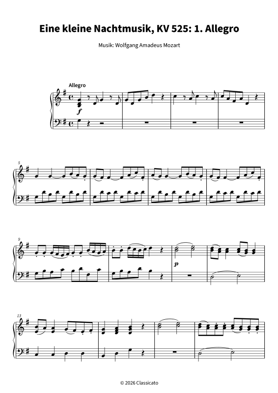 Produktgalerie: Seite 1 von 6 Eine kleine Nachtmusik - leicht spielbare Klavierfassung in G-Dur, , Klavier Solo