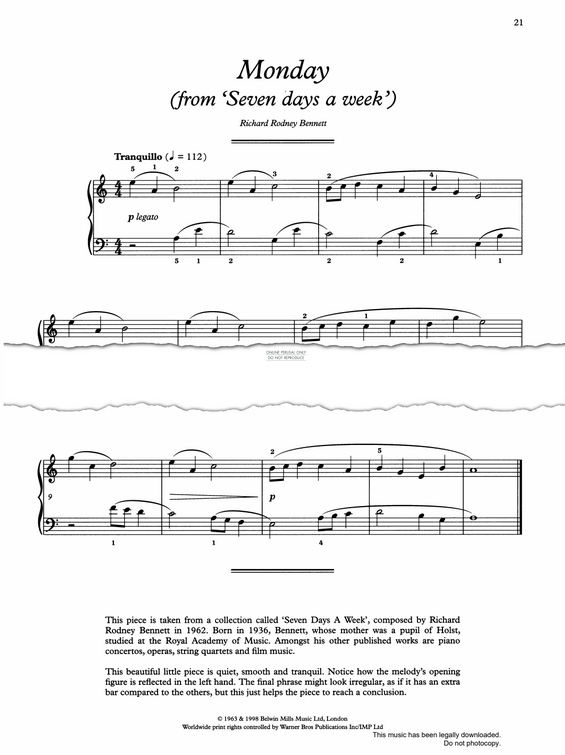 Produktgalerie: Seite 1 von 1 Monday (from 'Seven Days A Week'), Richard Rodney Bennett, Klavier