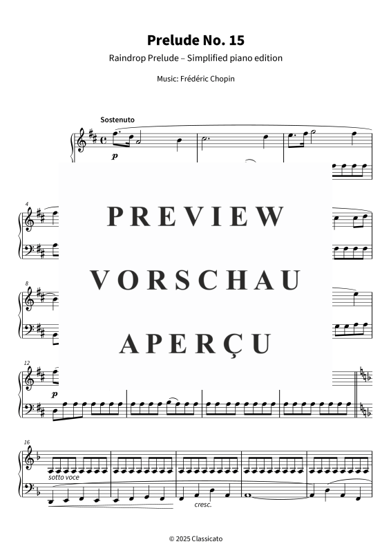 Produktgalerie: Seite 5 von 6 Prelude No. 15 - Raindrop Prelude - Simplified piano edition, , Klavier Solo