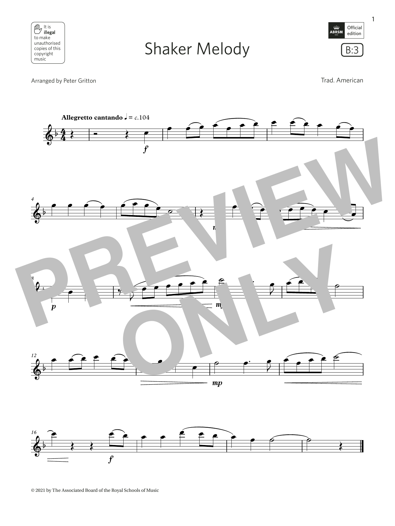 Product gallery: Page 1 of 1 Shaker Melody  (Grade 2 List B3 from the ABRSM Flute syllabus from 2022), Trad. American