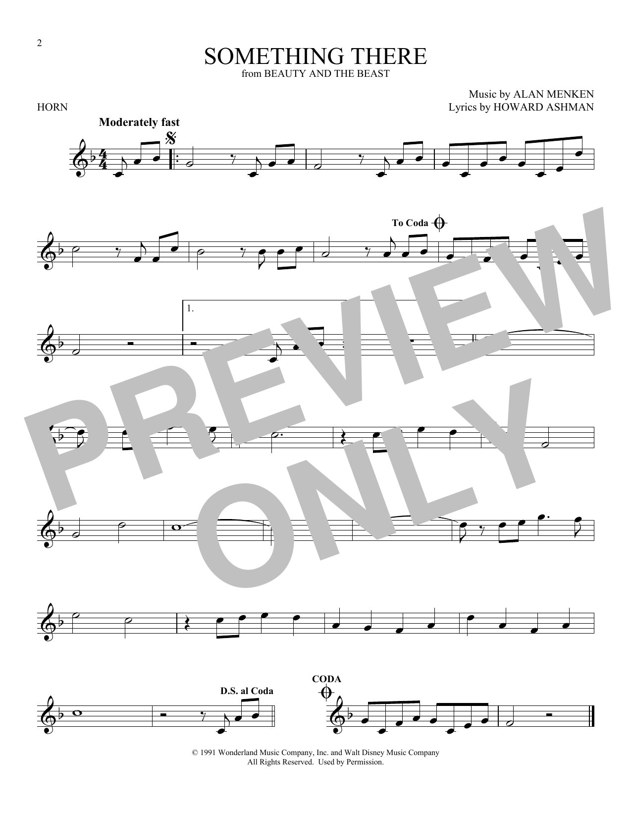 Produktgalerie: Seite 1 von 1 Something There (from Beauty And The Beast), Alan Menken & Howard Ashman, Horn