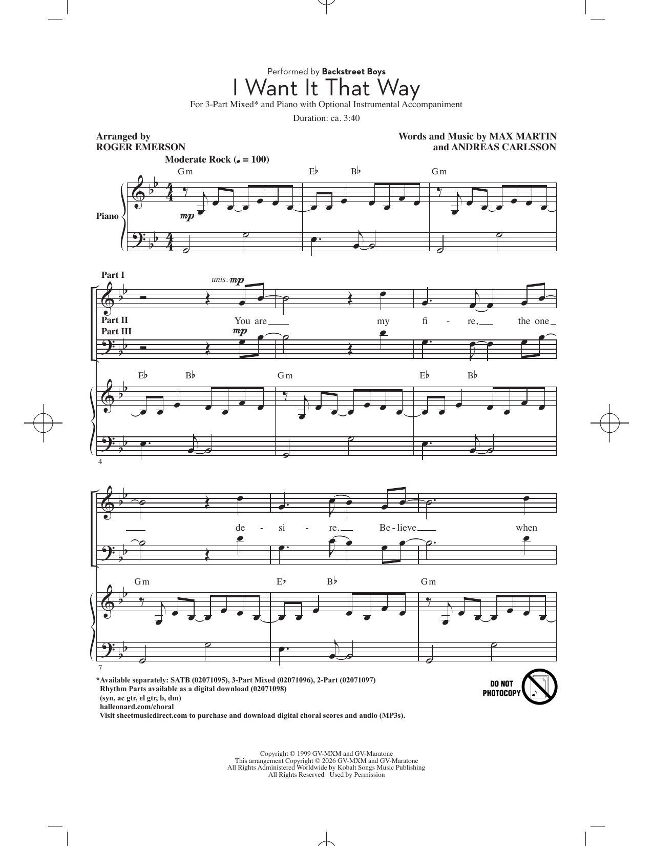 Produktgalerie: Seite 1 von 1 I Want It That Way (arr. Roger Emerson), Backstreet Boys, Chor
