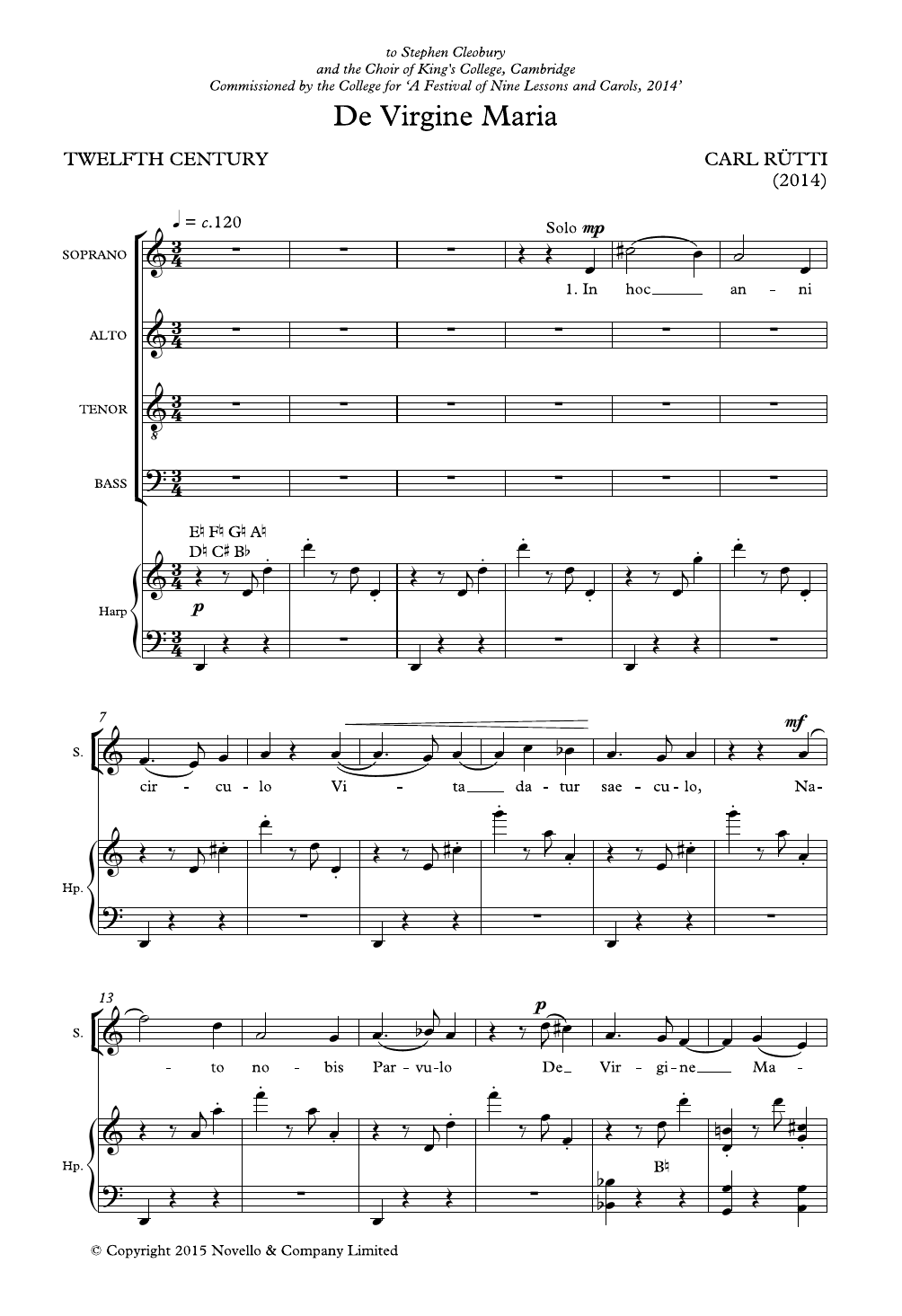Produktbild zu: De Virgine Maria (SATB and harp version) - Score