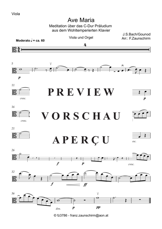 Product picture to: Ave Maria (Viola Solo + Orgel-Playback) Johann Sebastian Bach/Charles Gounod