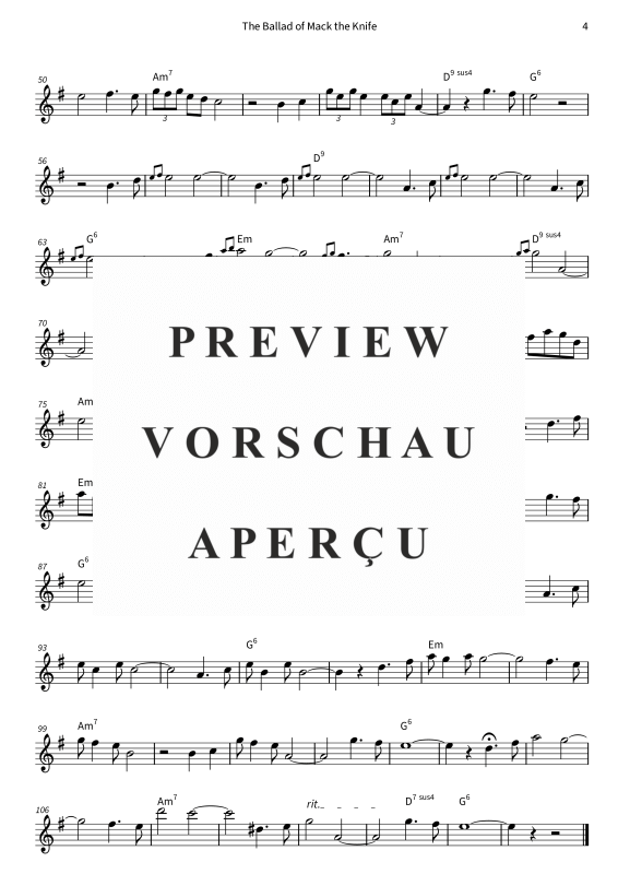 Product gallery: Page 6 of 6 The Ballad of Mack the Knife, , (Alto saxophone in E flat solo and chords - Leadsheet)