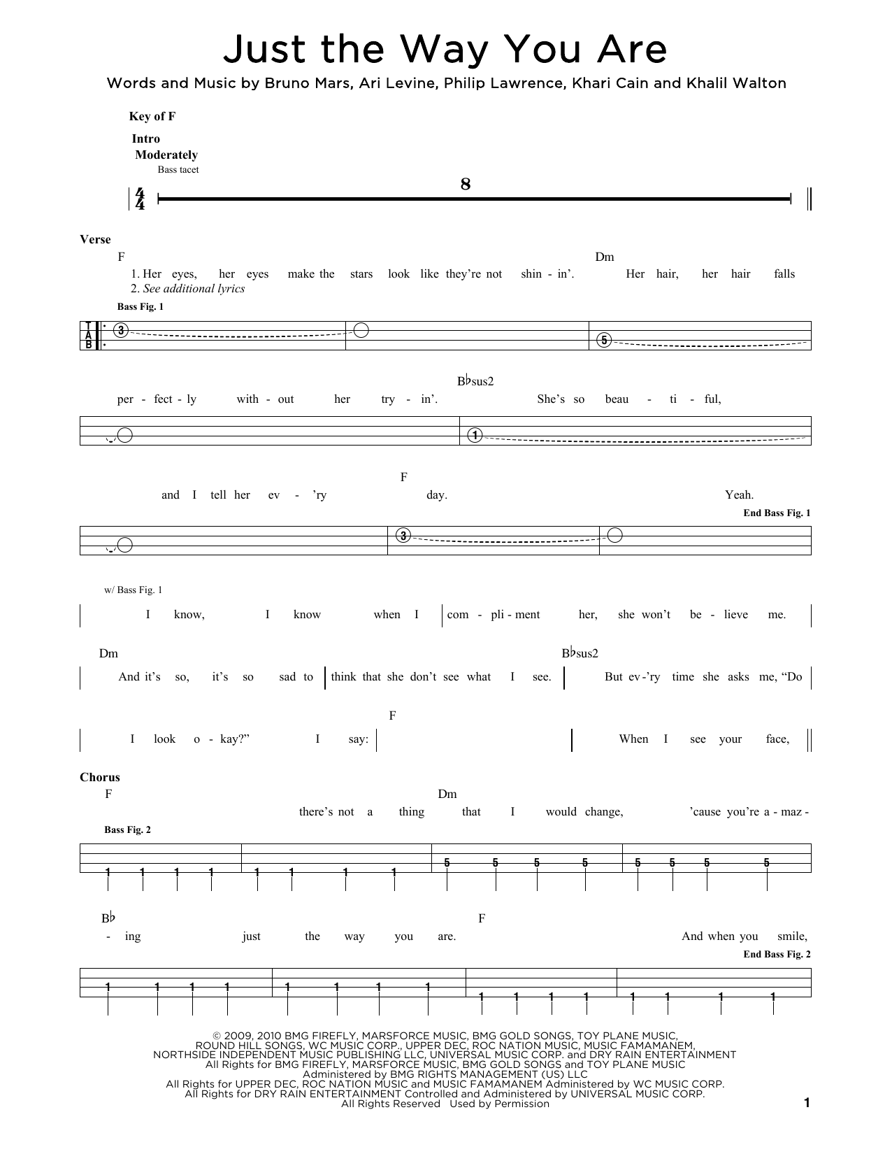Produktgalerie: Seite 1 von 1 Just The Way You Are, Bruno Mars, E-Bass, Gitarre