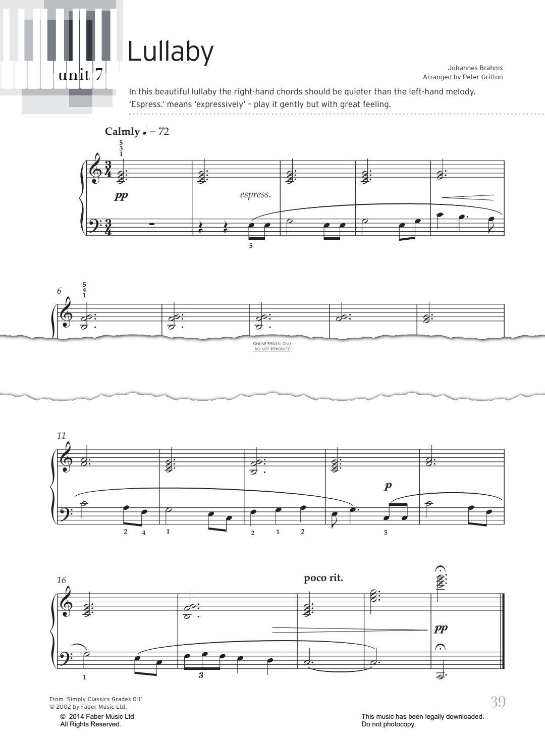 Produktgalerie: Seite 1 von 1 Lullaby, Johannes Brahms, Klavier