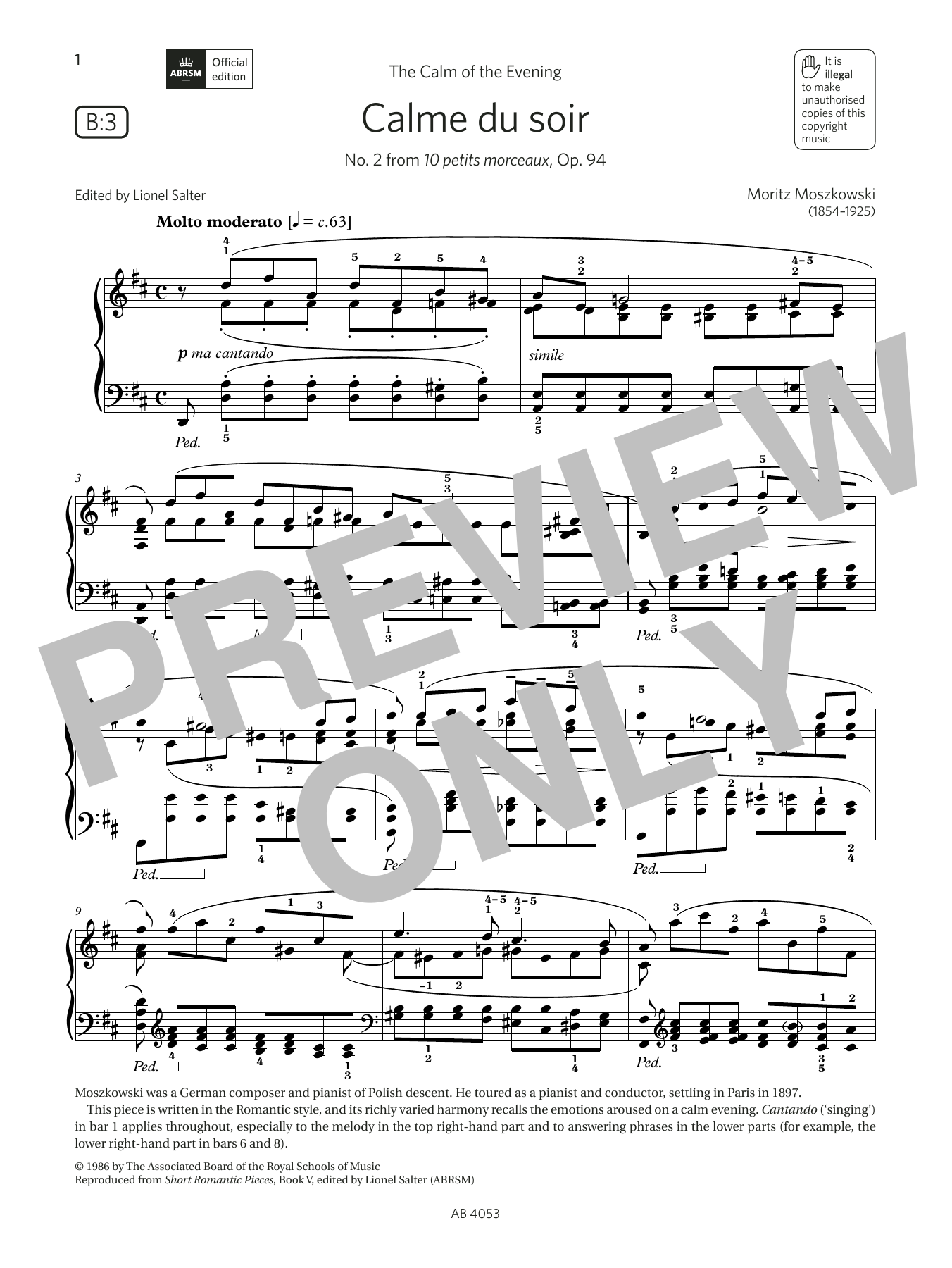 Product picture to: Calme du soir (Grade 7, list B3, from the ABRSM Piano Syllabus 2023 & 2024)