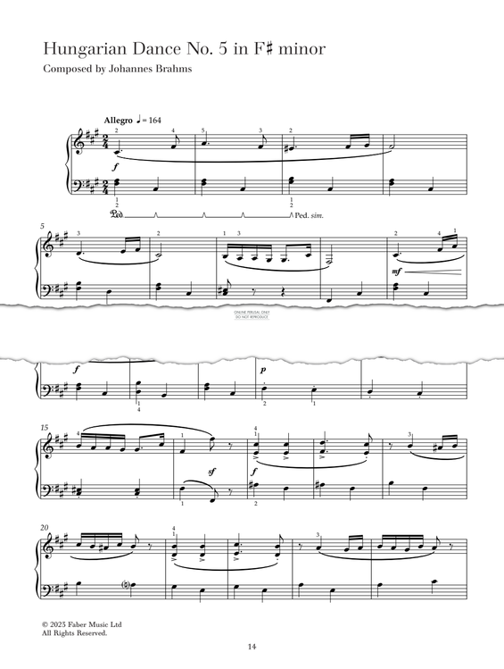 Produktgalerie: Seite 1 von 1 Hungarian Dance No. 5 in F# Minor, Johannes Brahms, Klavier