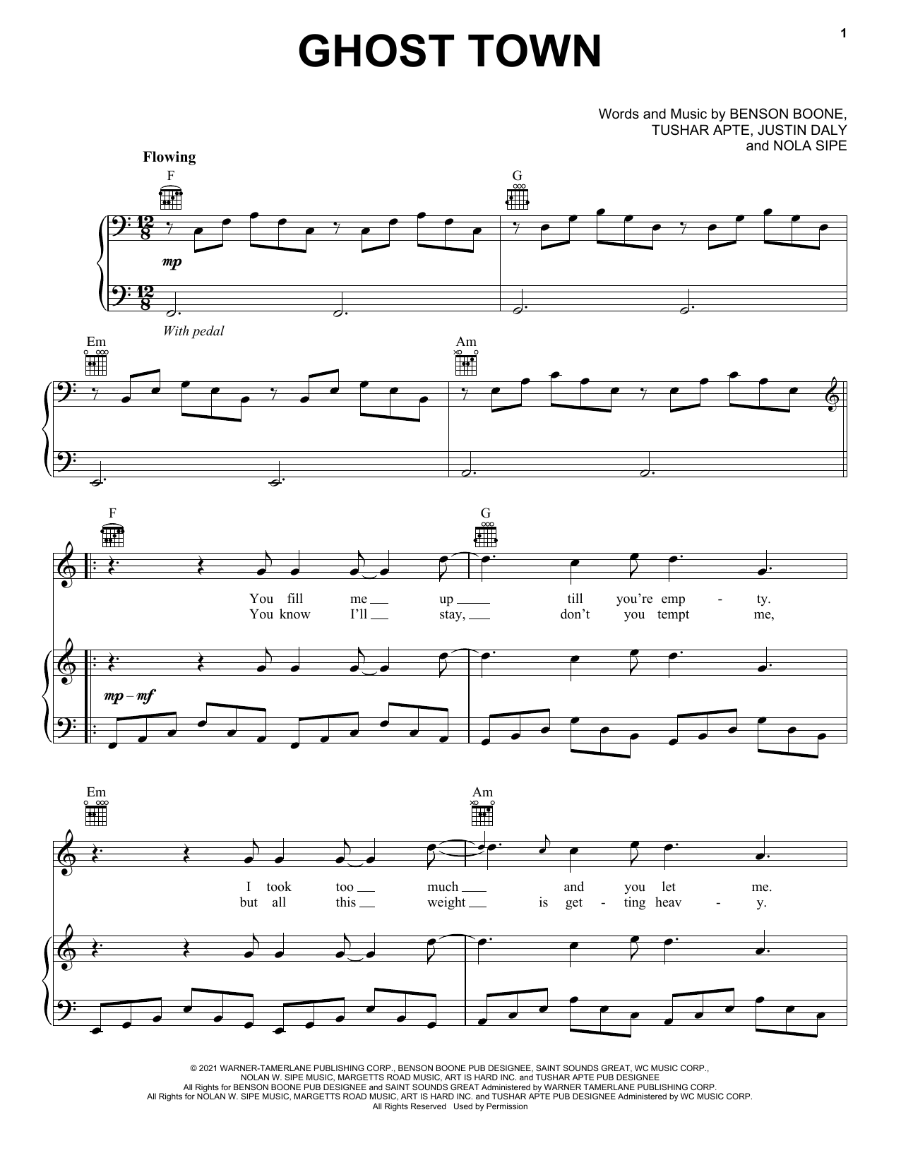 Produktgalerie: Seite 1 von 1 Ghost Town, Benson Boone, Gesang, Gitarre, Klavier