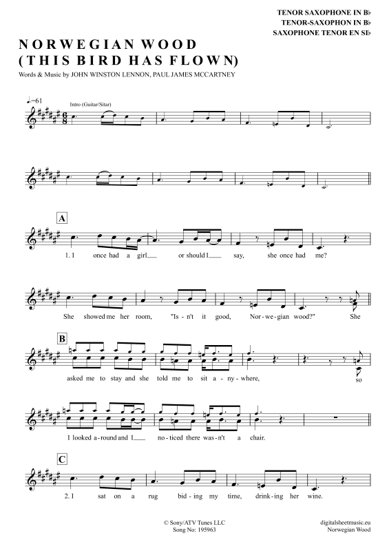 gallery: Norwegian Wood, Beatles, The, Tenor Saxophone