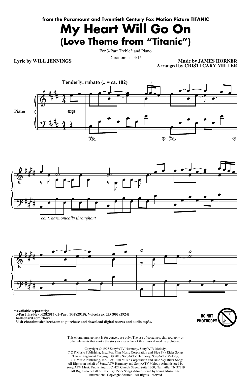 Product picture to: My Heart Will Go On (from Titanic) (arr. Cristi Cary Miller)
