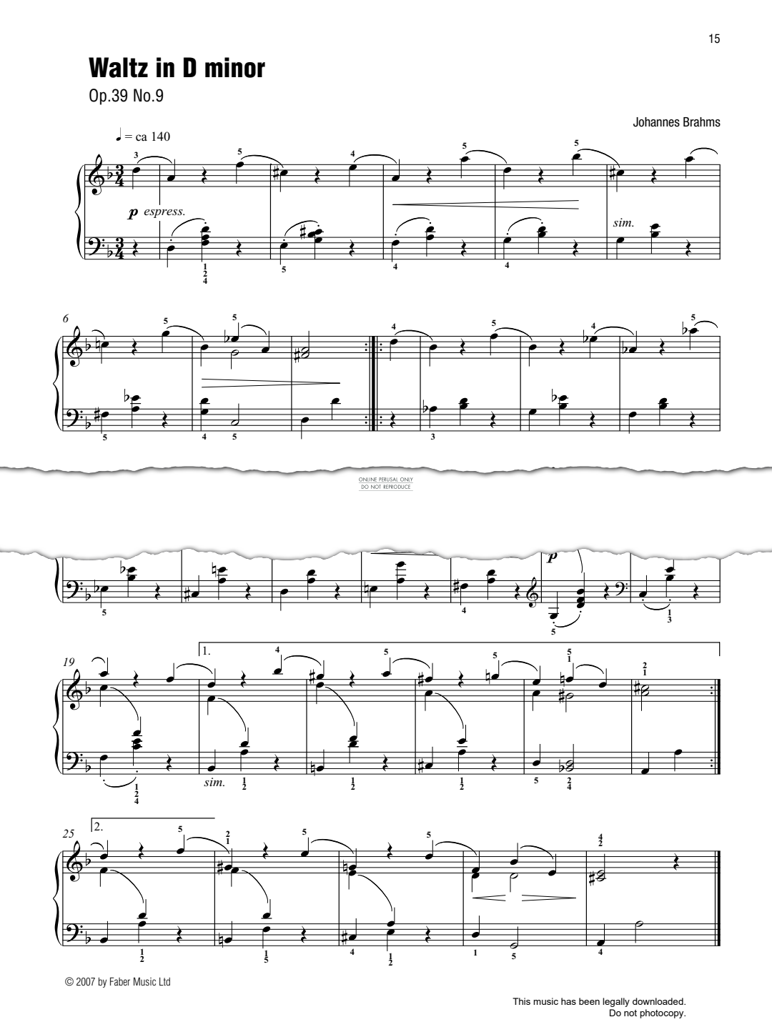 Produktgalerie: Seite 1 von 1 Waltz In D minor (Op. 39 No. 9), Johannes Brahms, Klavier