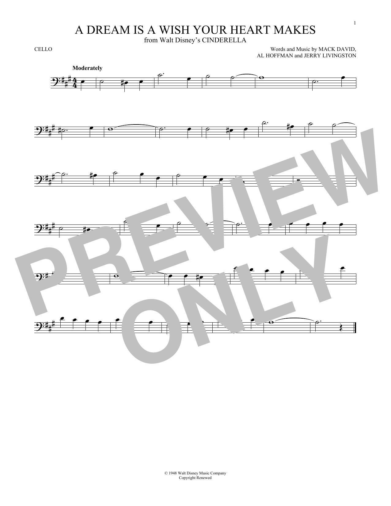 Produktgalerie: Seite 1 von 1 A Dream Is A Wish Your Heart Makes (from Cinderella), Ilene Woods, Violoncello