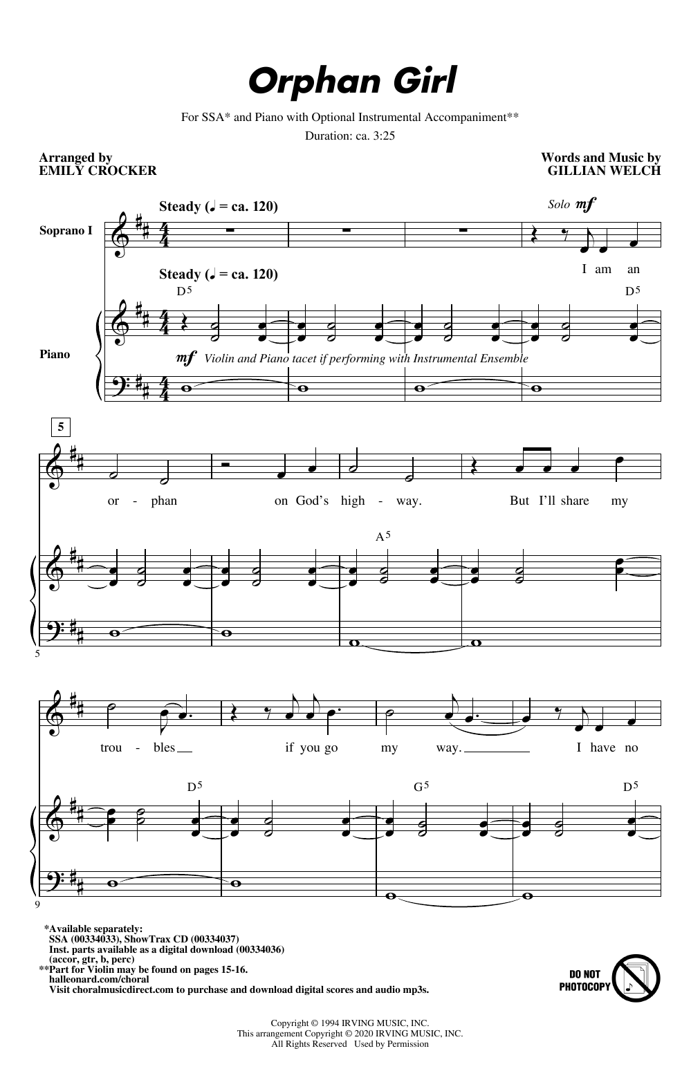 Produktgalerie: Seite 1 von 1 Orphan Girl (arr. Emily Crocker), Gillian Welch, Chor