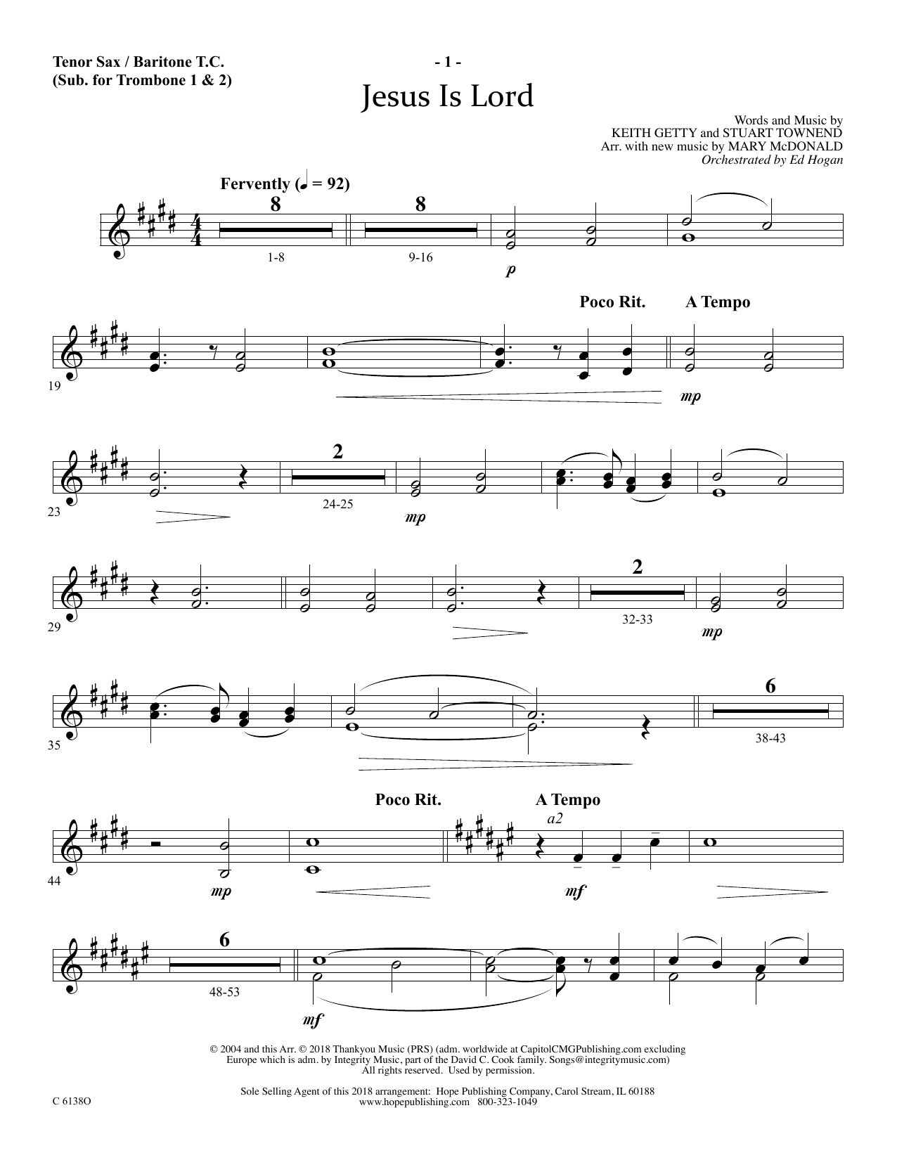 Product picture to: Jesus Is Lord - Tenor Sax/BariTC (sub Tbn 1-2)