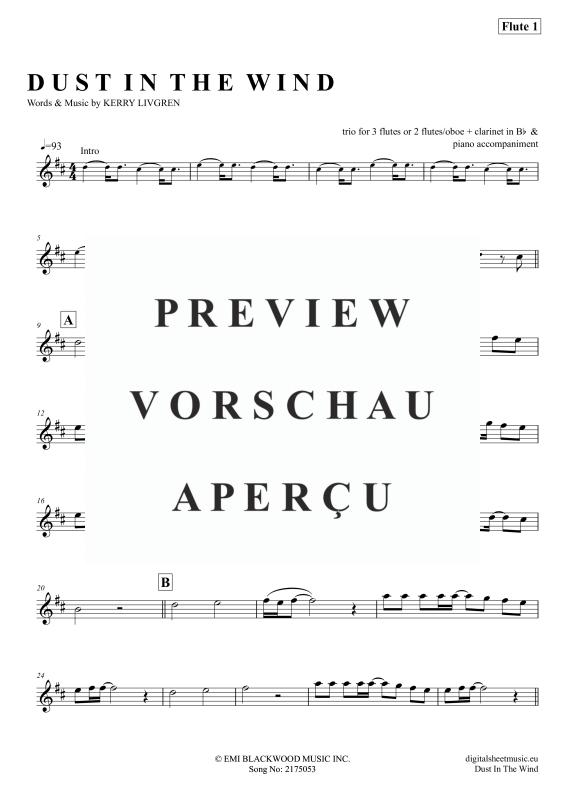 Product gallery: Page 8 of 11 Dust In The Wind, Kansas, (flute trio + piano)