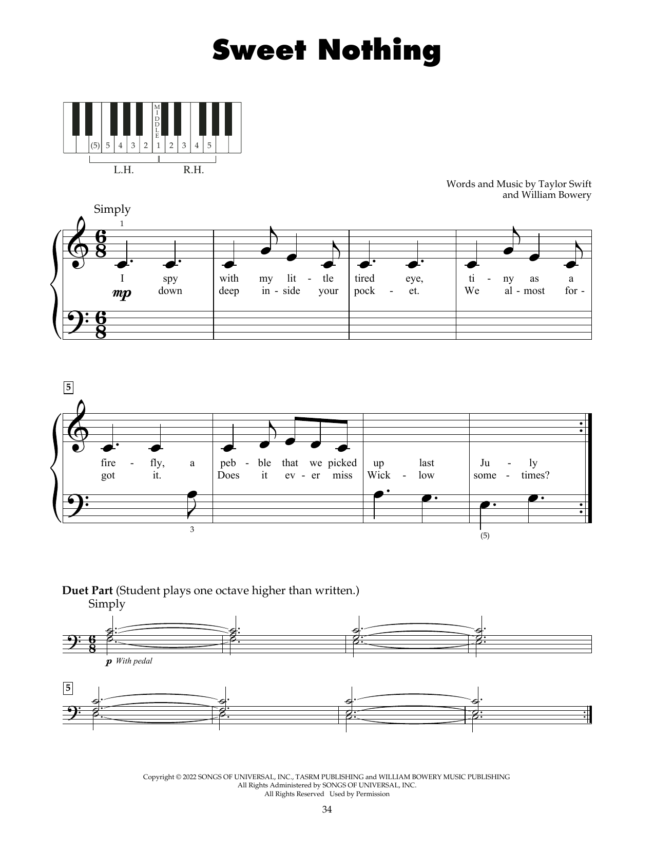 Produktgalerie: Seite 1 von 1 Sweet Nothing, Taylor Swift, Klavier