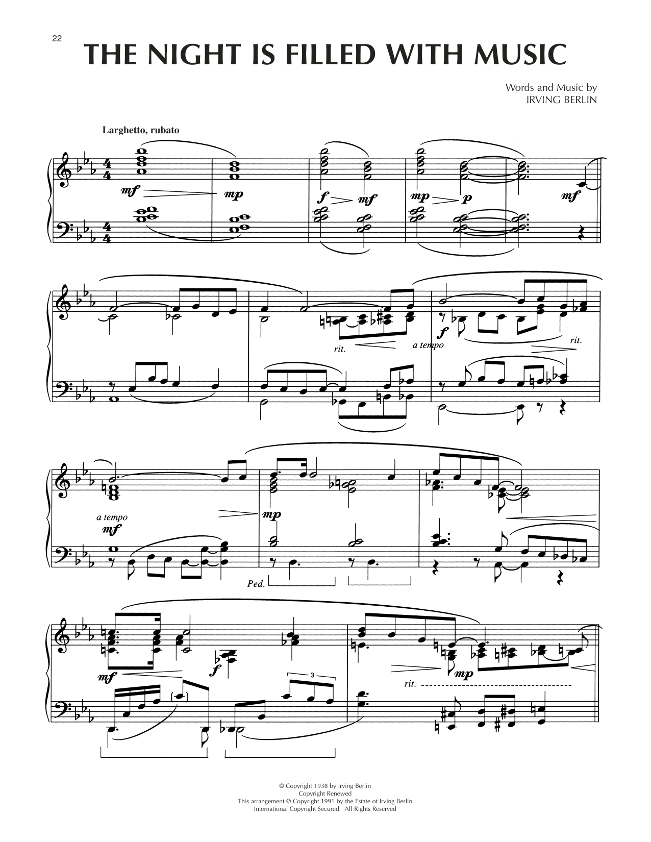 Produktgalerie: Seite 1 von 1 The Night Is Filled With Music (arr. Dick Hyman), Irving Berlin, Klavier