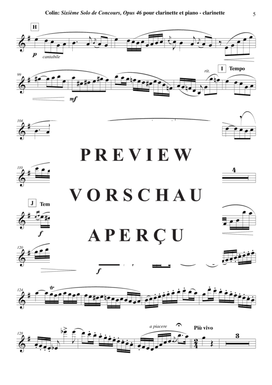 Produktgalerie: Seite 20 von 21 Sixième Solo de Concours, opus 46 , , (Klarinette in B + Klavier)