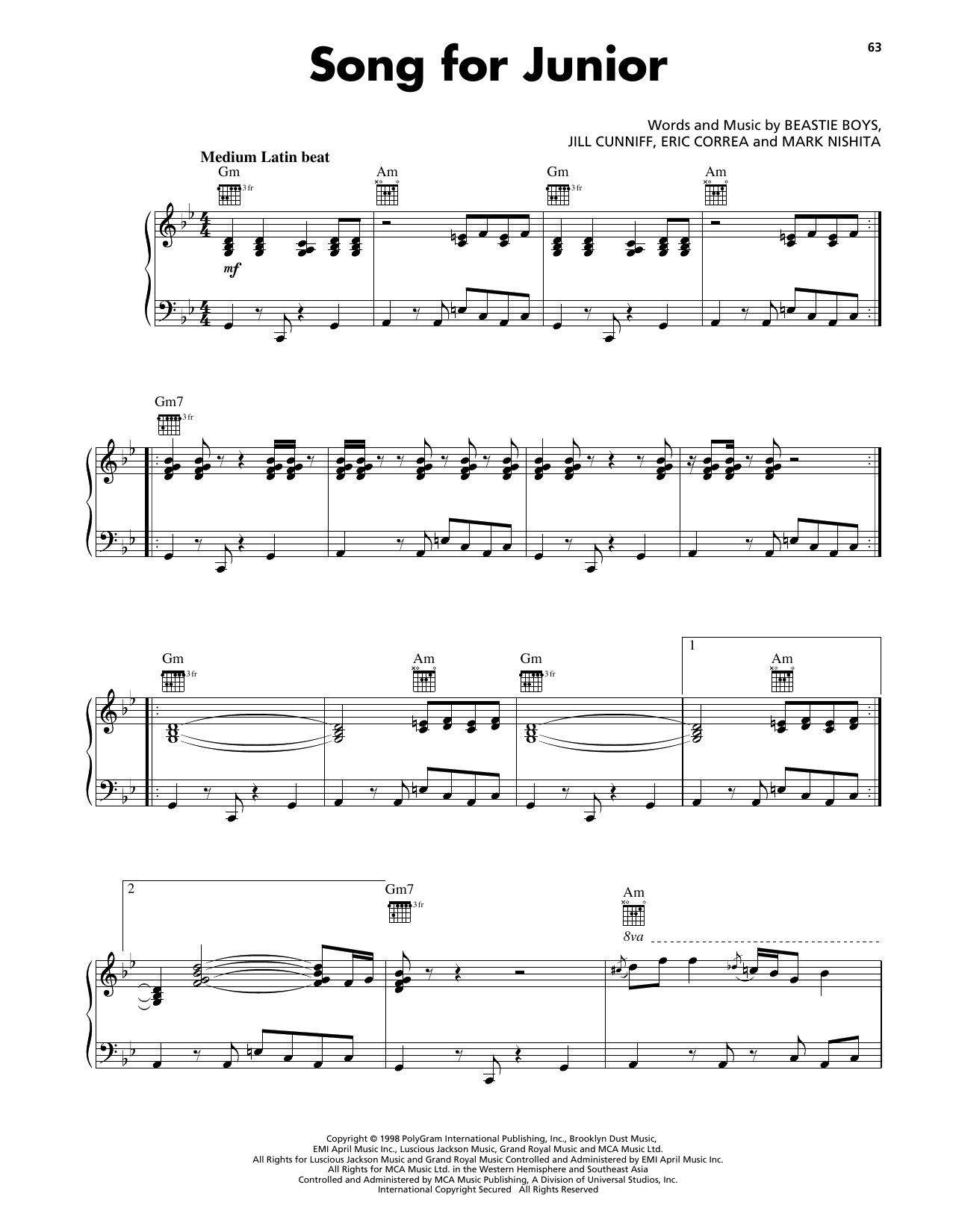 Produktgalerie: Seite 1 von 1 Song For Junior, Beastie Boys, Gesang, Gitarre, Klavier