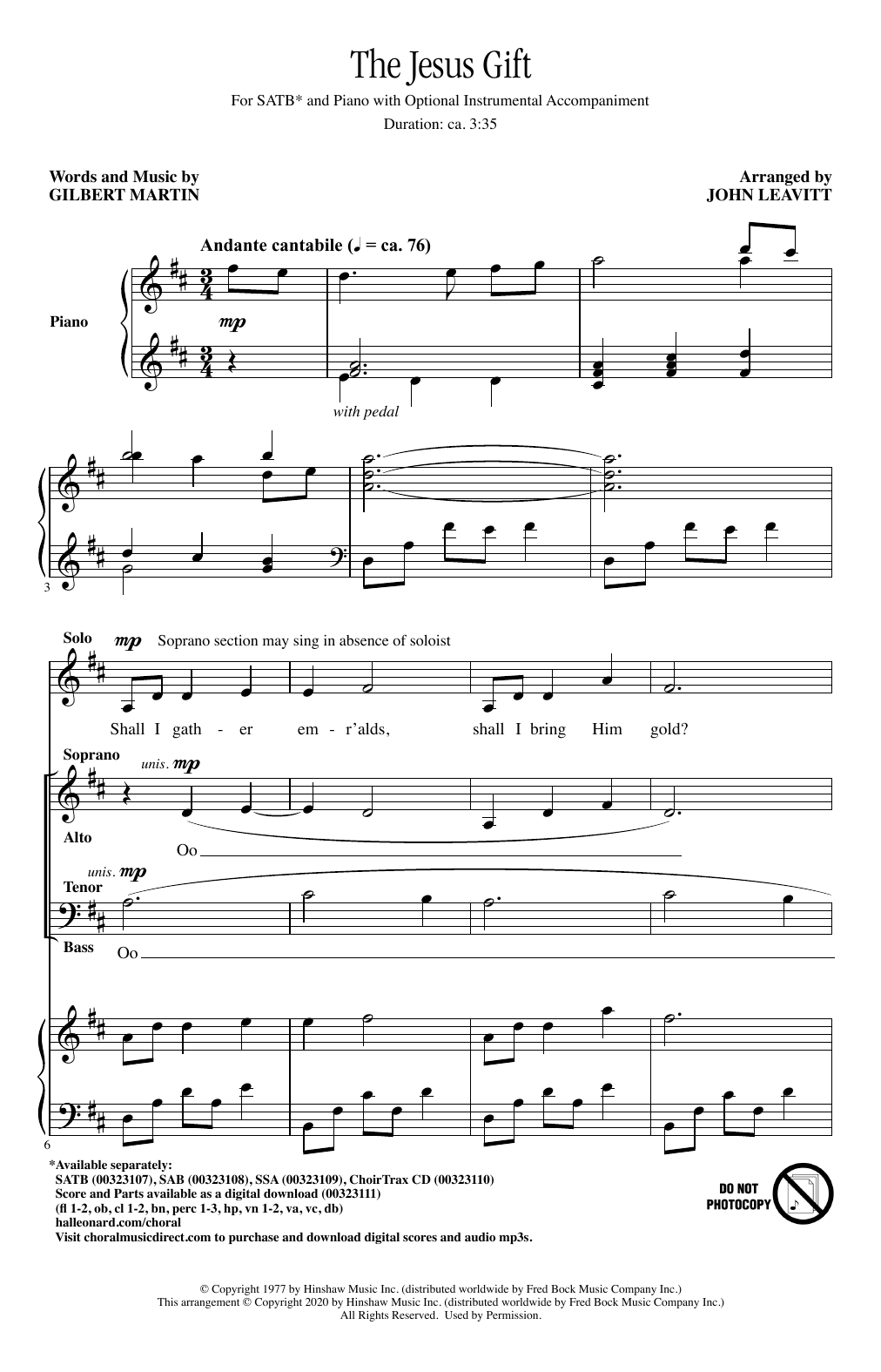 Product picture to: The Jesus Gift (arr. John Leavitt)
