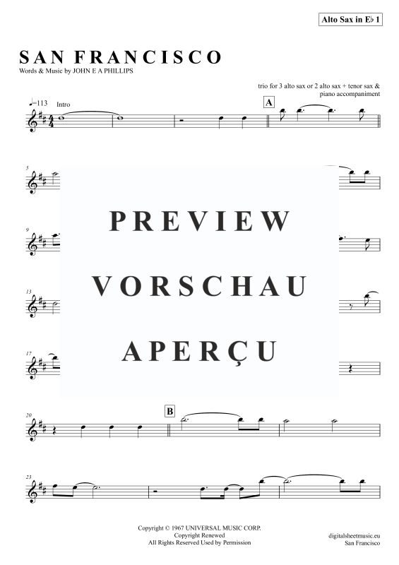 Produktgalerie: Seite 8 von 11 San Francisco, McKenzie, Scott, (Saxophon Trio AAA(T) + Klavier)