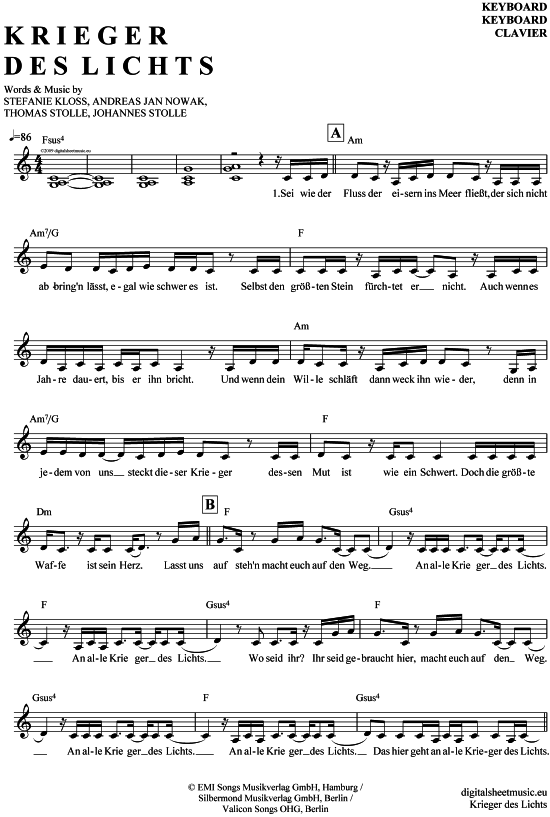 Product gallery: Page 1 of 4 Krieger des Lichts , Silbermond, (Keyboard)