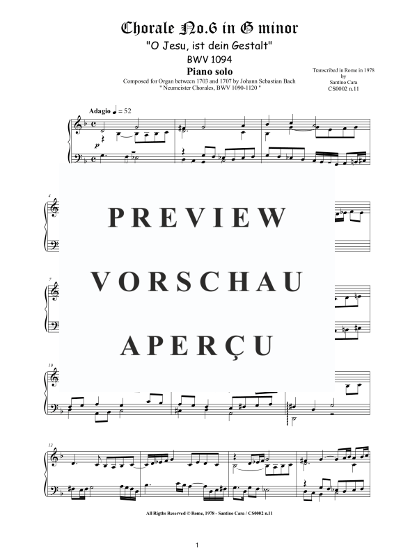 Product gallery: Page 2 of 4 Choral No.6 in G-Moll (O Jesu, ist dein Gestalt) BWV 1094, , Solo Piano