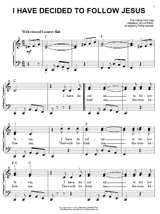 Product picture to: I Have Decided To Follow Jesus (arr. Phillip Keveren)