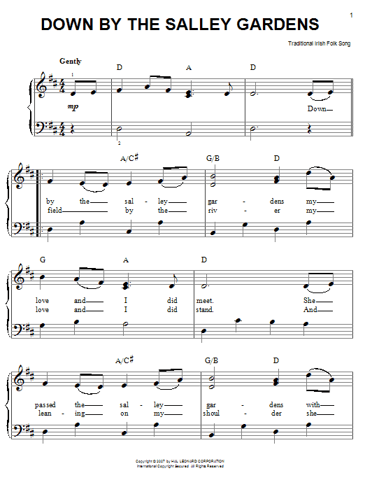 Produktgalerie: Seite 1 von 1 Down By The Sally Gardens, Irish Folksong, Klavier