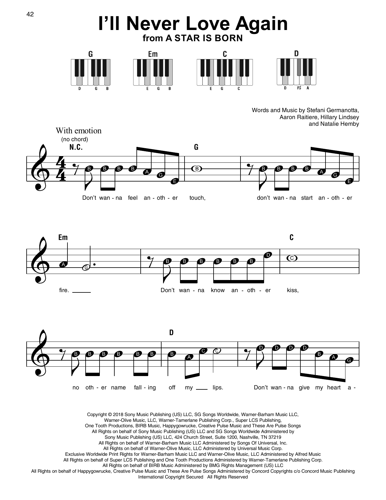 Produktbild zu: I'll Never Love Again (from A Star Is Born)