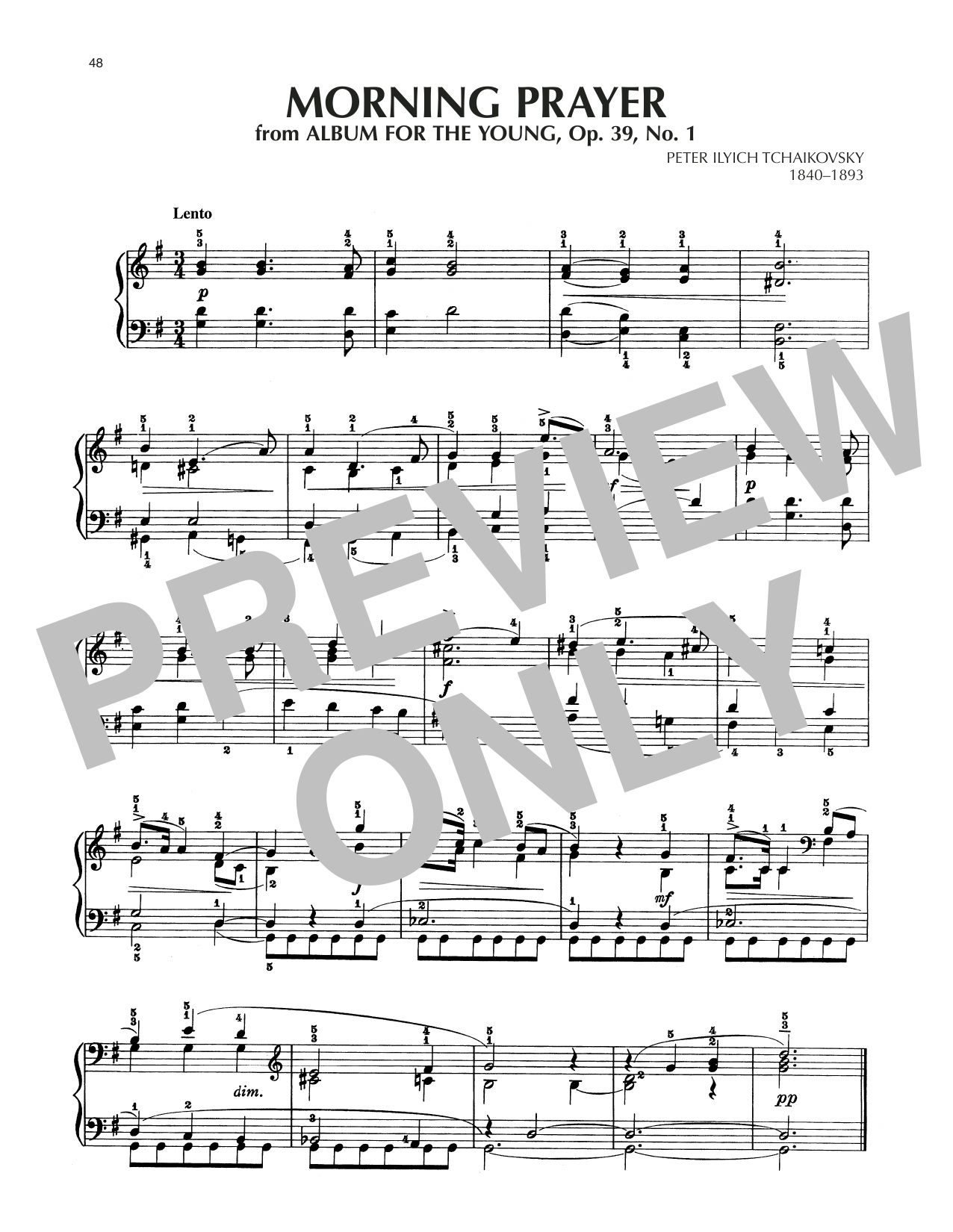 Product gallery: Page 1 of 1 Morning Prayer, Op. 39, No. 1, Pyotr Il'yich Tchaikovsky