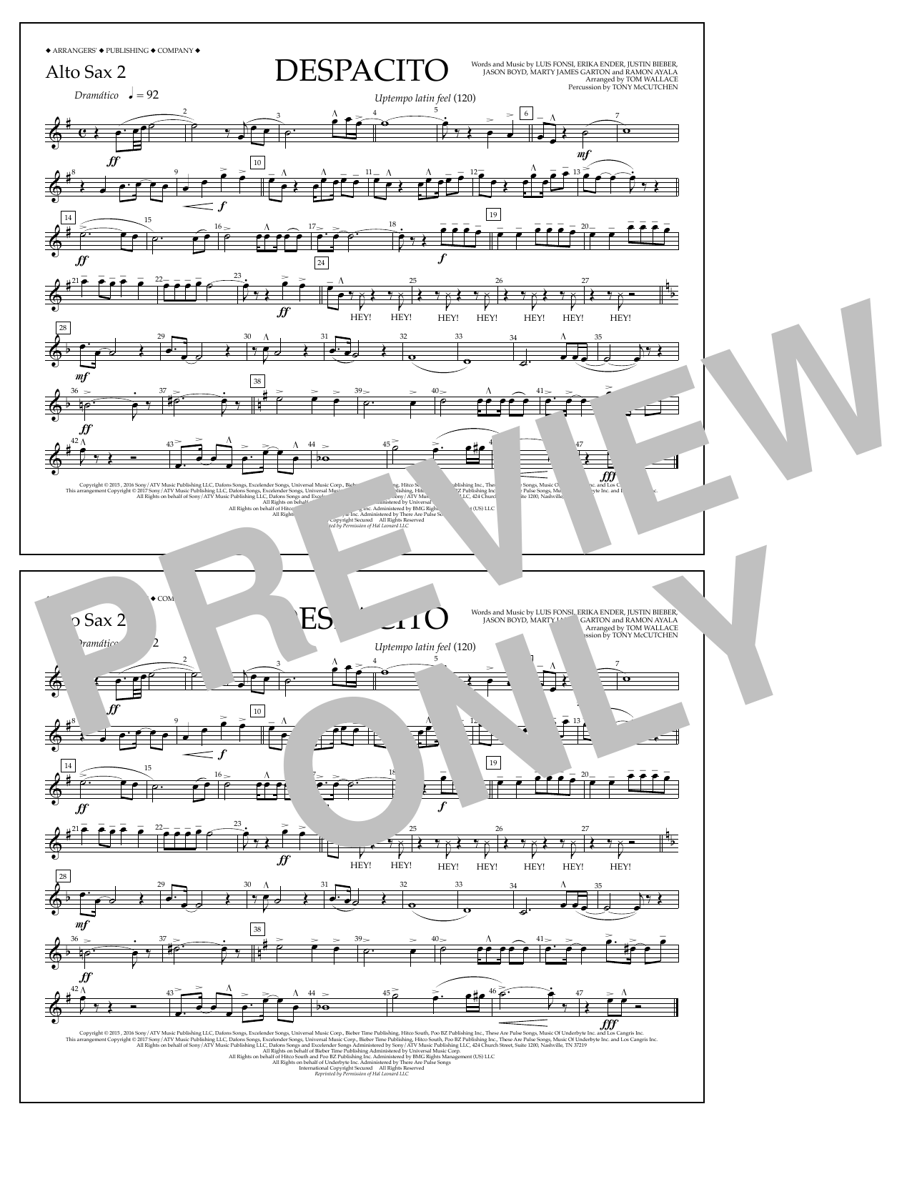 Product picture to: Despacito (arr. Tom Wallace) - Alto Sax 2