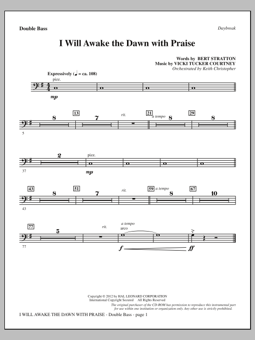 Product picture to: I Will Awake The Dawn With Praise - Double Bass