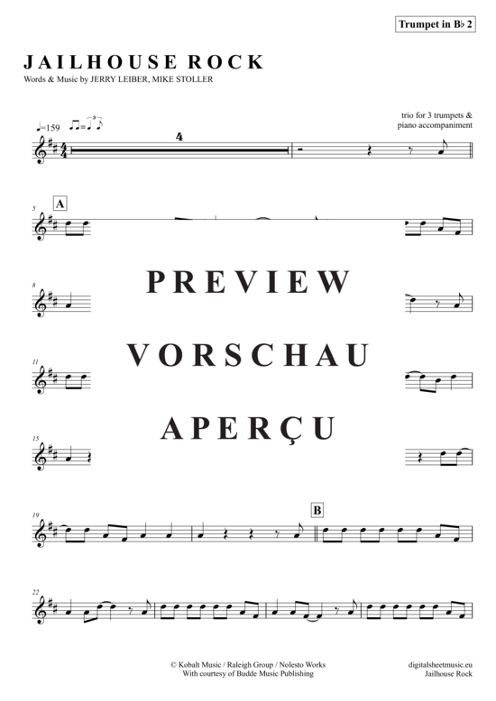 Produktgalerie: Seite 11 von 20 Jailhouse Rock , Presley, Elvis, (Trompeten Trio + Klavier)