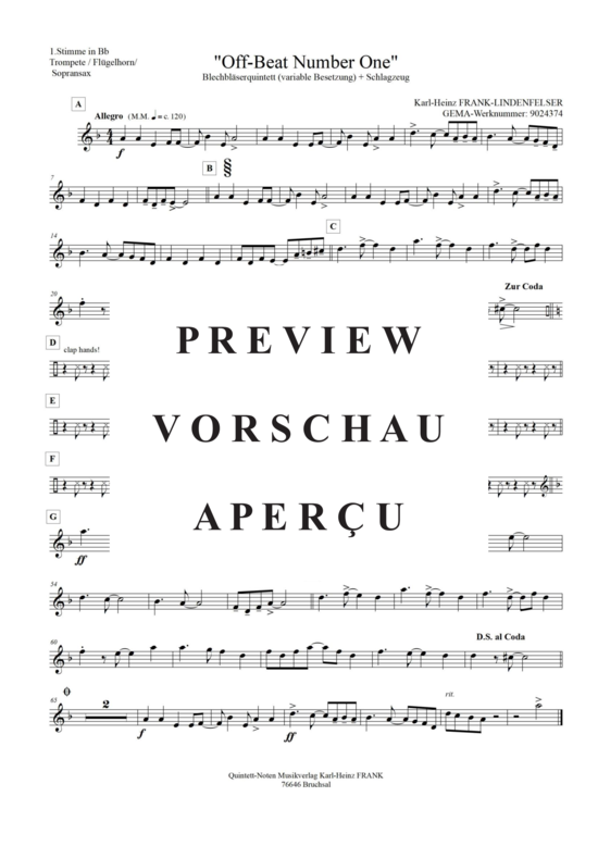 Produktgalerie: Seite 6 von 21 Off-Beat Number One , , (Quintett, variable Besetzung)