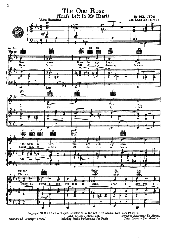 Produktbild zu: The One Rose (Thats left in my Heart)  (Klavier + Gesang) Popular Standard