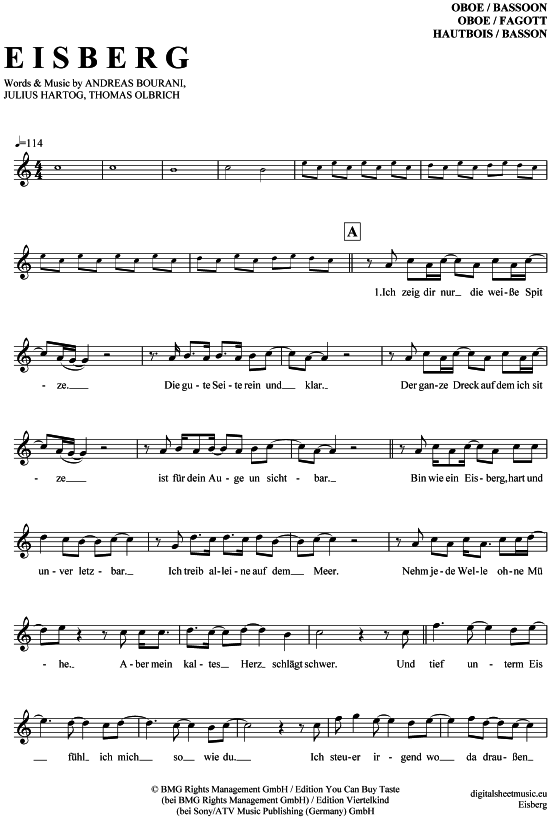 Produktgalerie: Seite 1 von 4 Eisberg , Bourani, Andreas, (Oboe / Fagott)