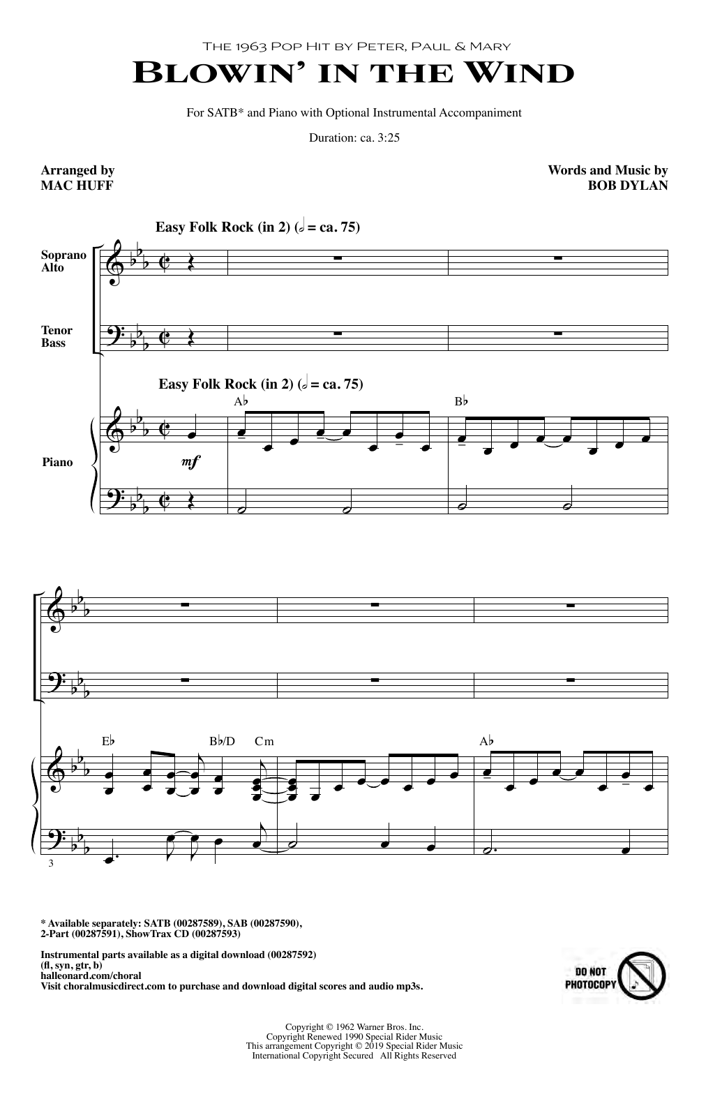Product picture to: Blowin' In The Wind (arr. Mac Huff)