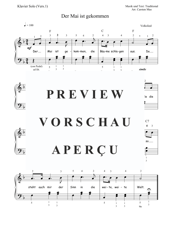 Produktbild zu: Der Mai ist gekommen (Version1) F-DurTraditional