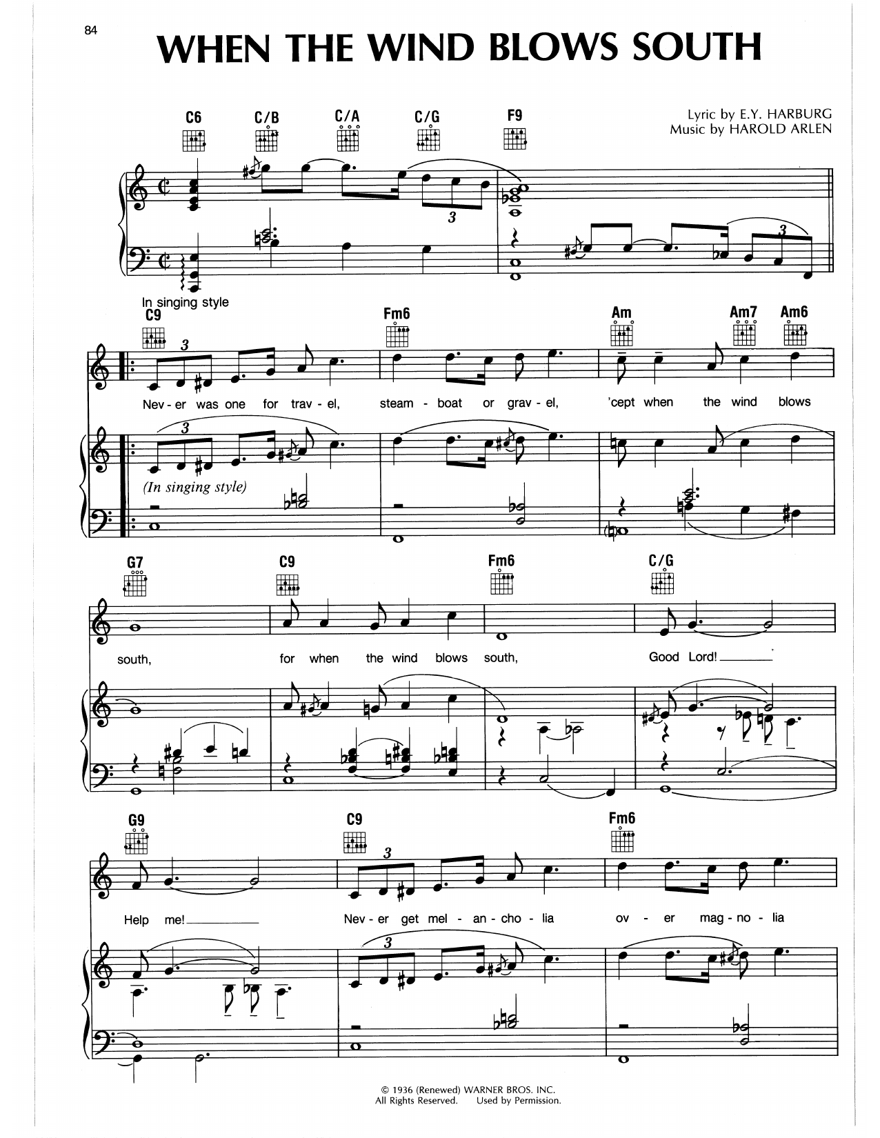 Produktgalerie: Seite 1 von 1 When The Wind Blows South, Harold Arlen, Gesang, Gitarre, Klavier