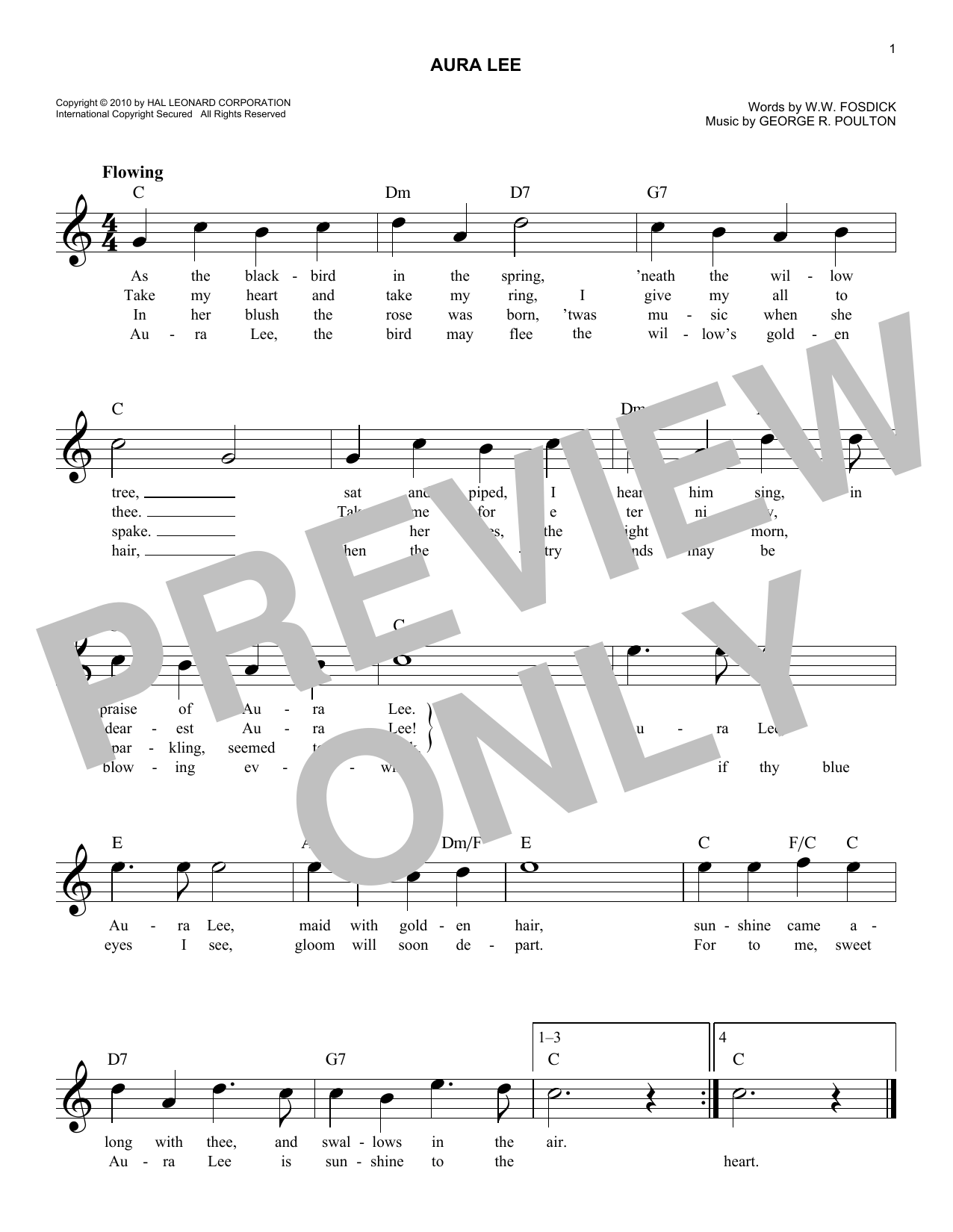 Product picture to: Aura Lee - W.W. Fosdick