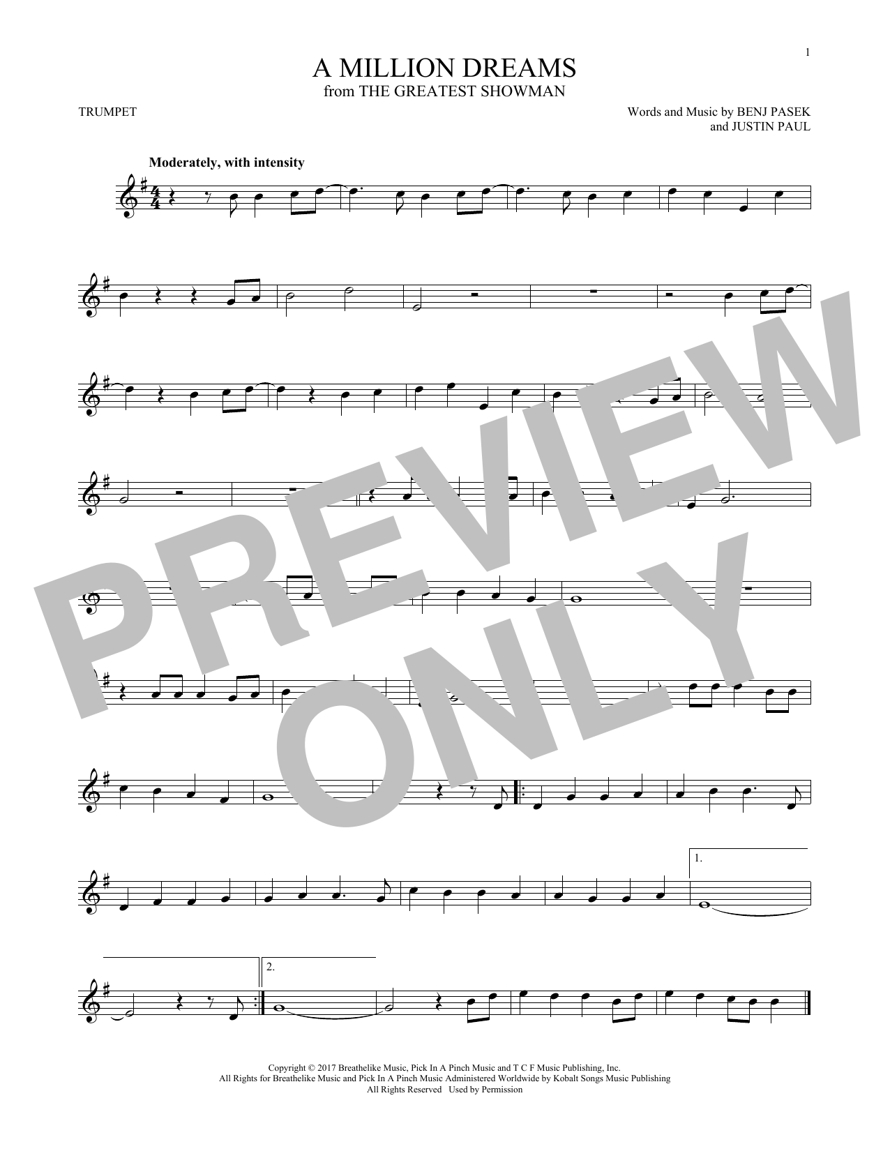 Produktgalerie: Seite 1 von 1 A Million Dreams (from The Greatest Showman), Pasek & Paul, Trompete