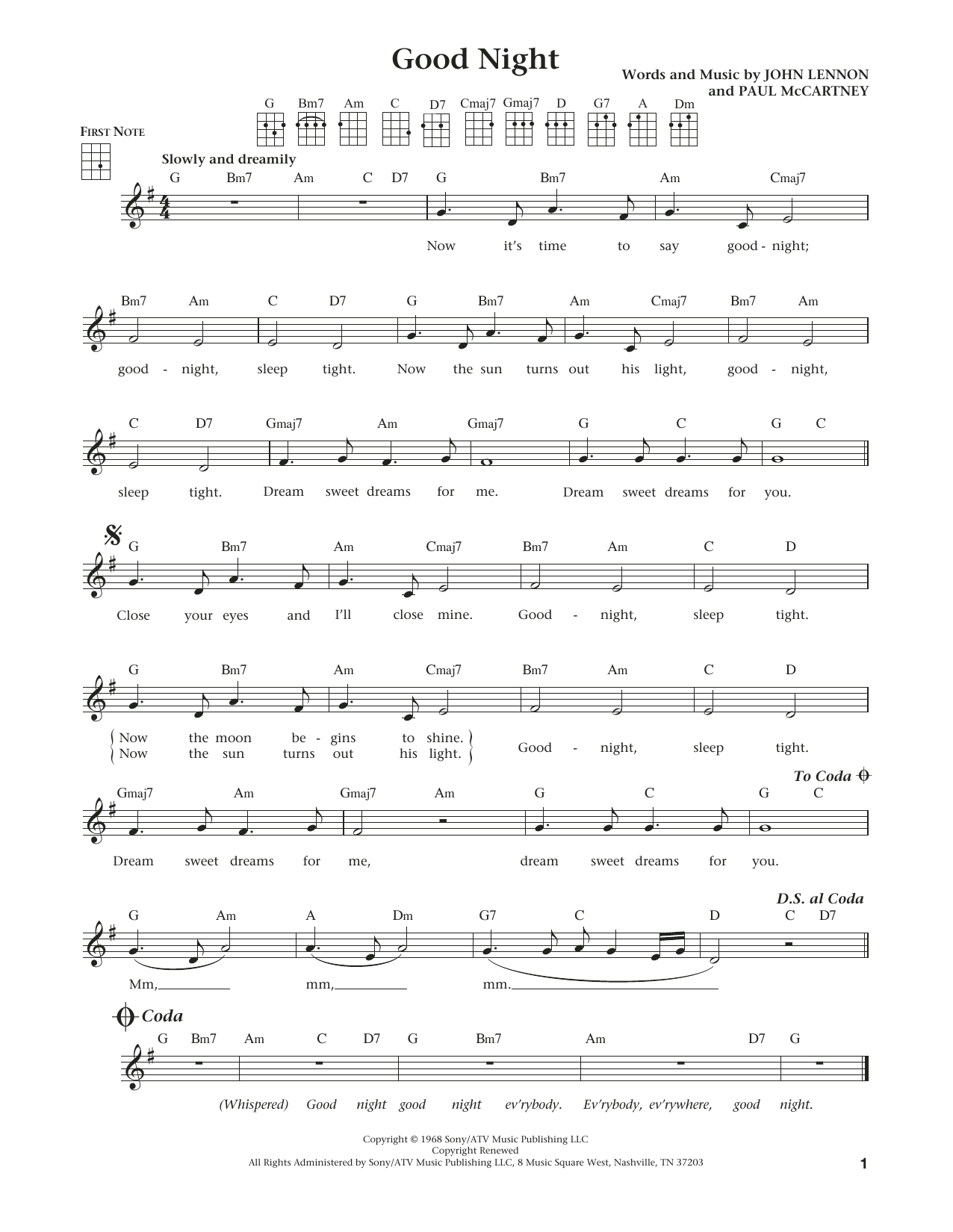 Product gallery: Page 1 of 1 Good Night (from The Daily Ukulele) (arr. Liz and Jim Beloff), The Beatles